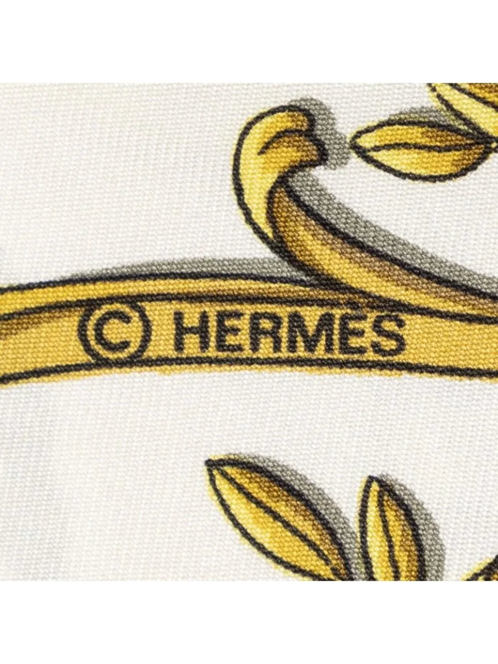 Hermes Scarf Ivory Green Brown Silk